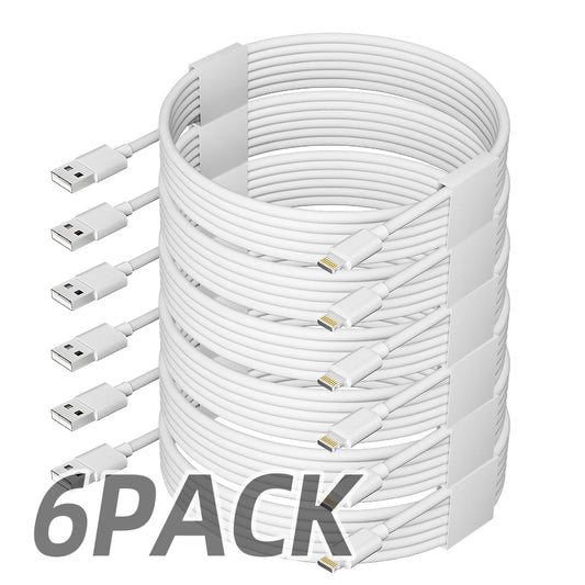 6-Pack 6ft Fast Charging USB to Lightning Cables Compatible with iPhones