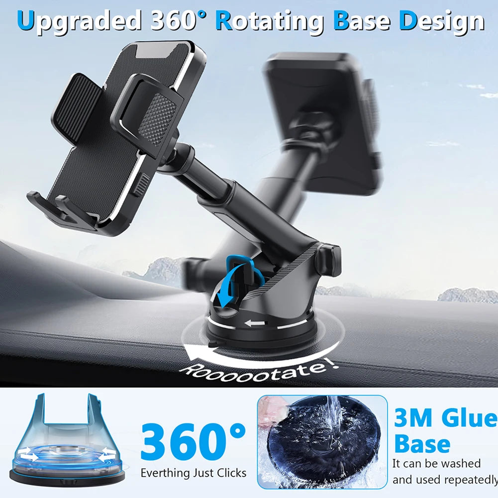 360° Rotating Gravity Sucker Phone Mount – Dashboard & Windshield Car Stand for Trucks, RVs, and Vehicles