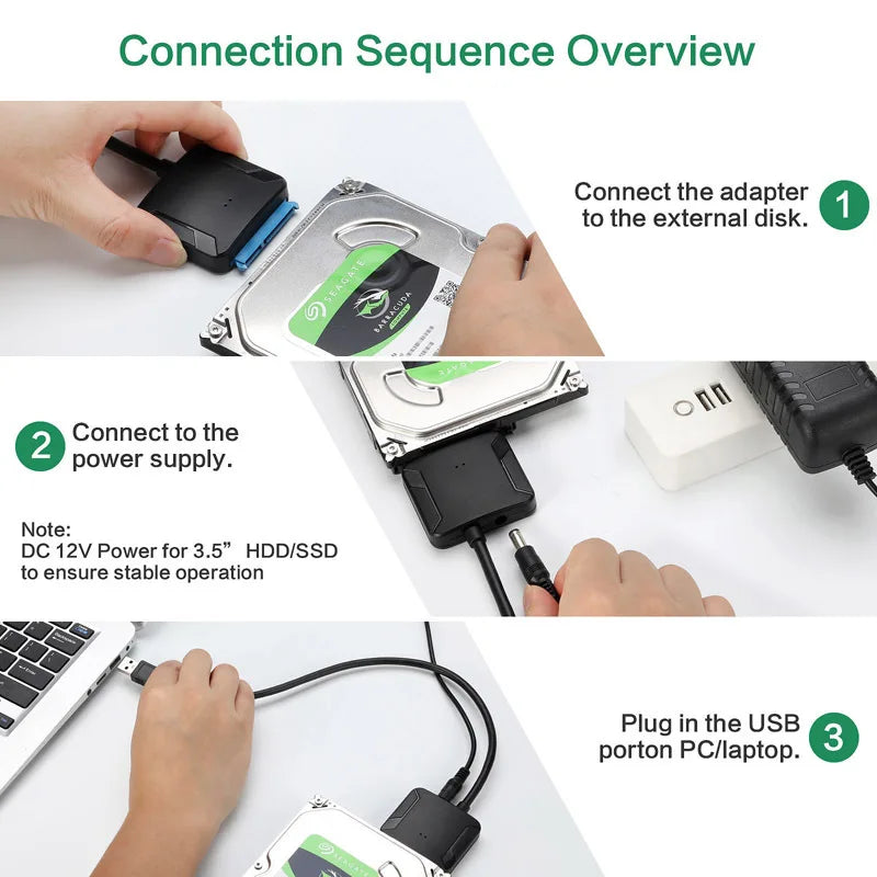 USB 3.0 to SATA Converter for 2.5"/3.5" HDD/SSD with Power Adapter