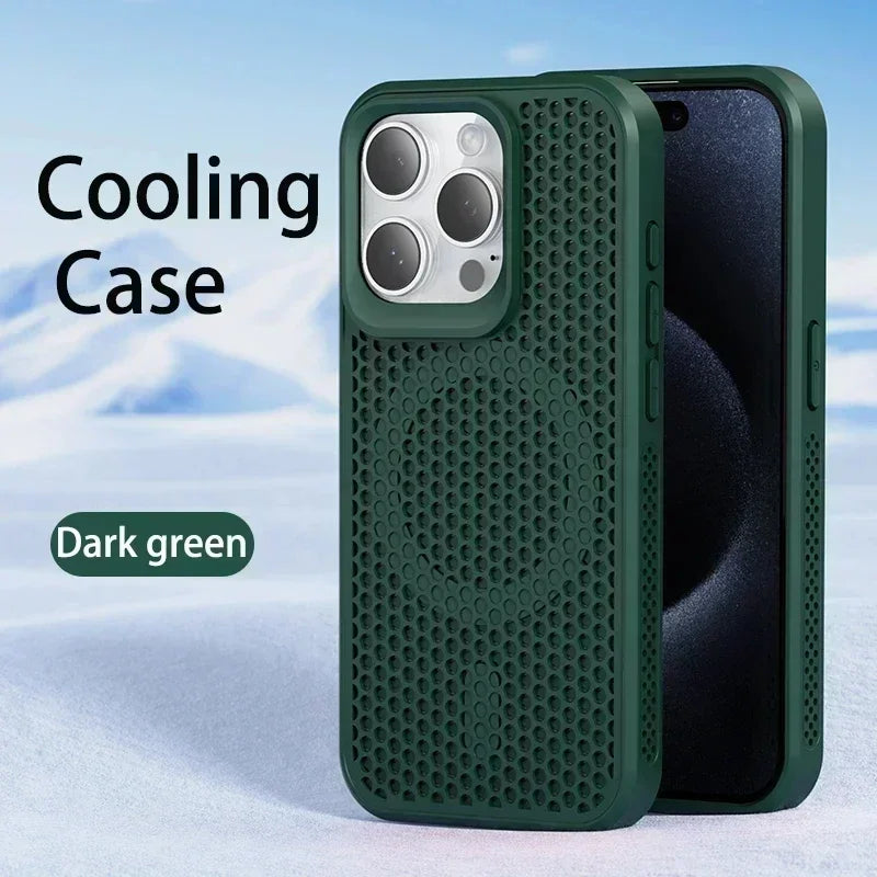 Cooling Phone Case for iPhone 17/16/15/14/13/12 Pro/Max – Breathable Hard Back, Magnetic MagSafe