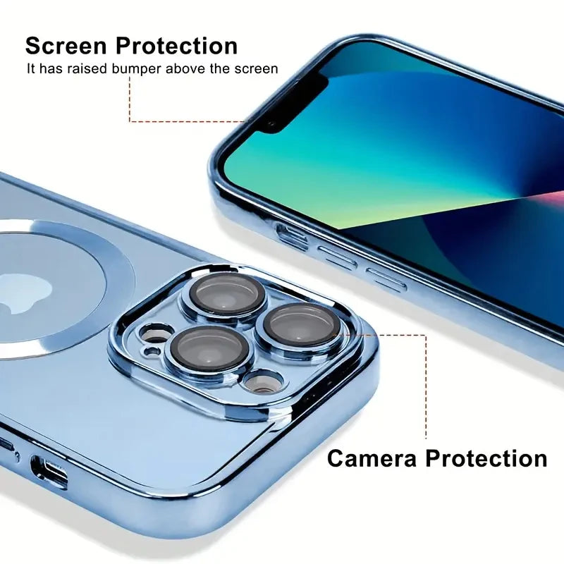 Transparent Crystal Magnetic Wireless Charging Phone Case For iPhone 16 15 14 13 12 11 Pro Max Cases Clear Soft Protective Cover