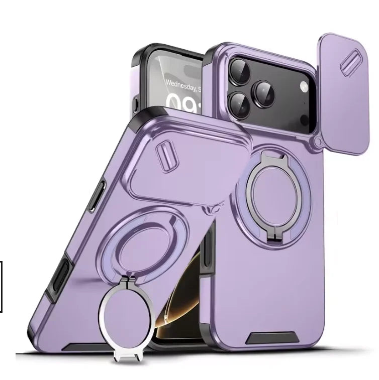 Premium Armor Magnetic Case for iPhone 17 Pro Max / Pro / Air — Shockproof, Ring Stand, Camera Flip Protection Cover