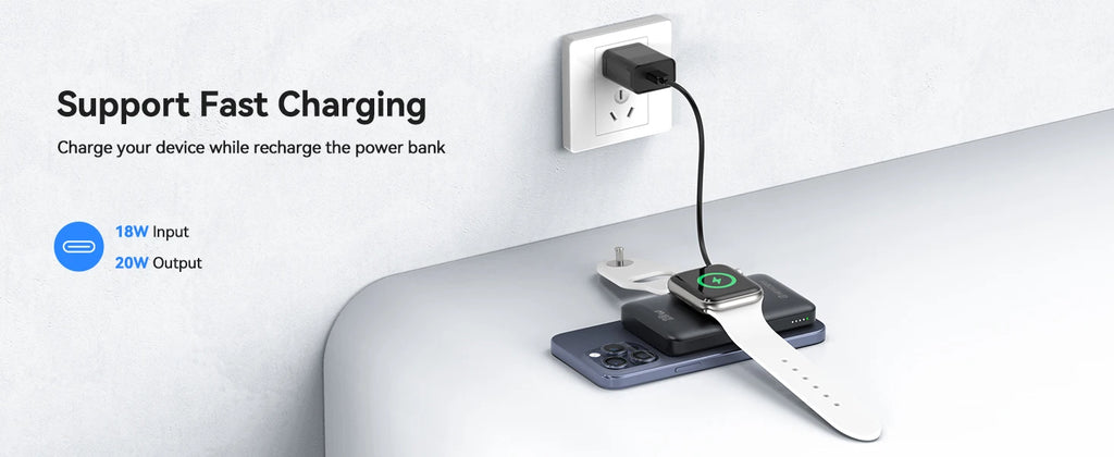 Magnetic Wireless Power Bank 10000mAh – Watch Charger for Apple Watch 4–9/Ultra 2 + iPhone 16/15 and Galaxy Devices, Battery Pack