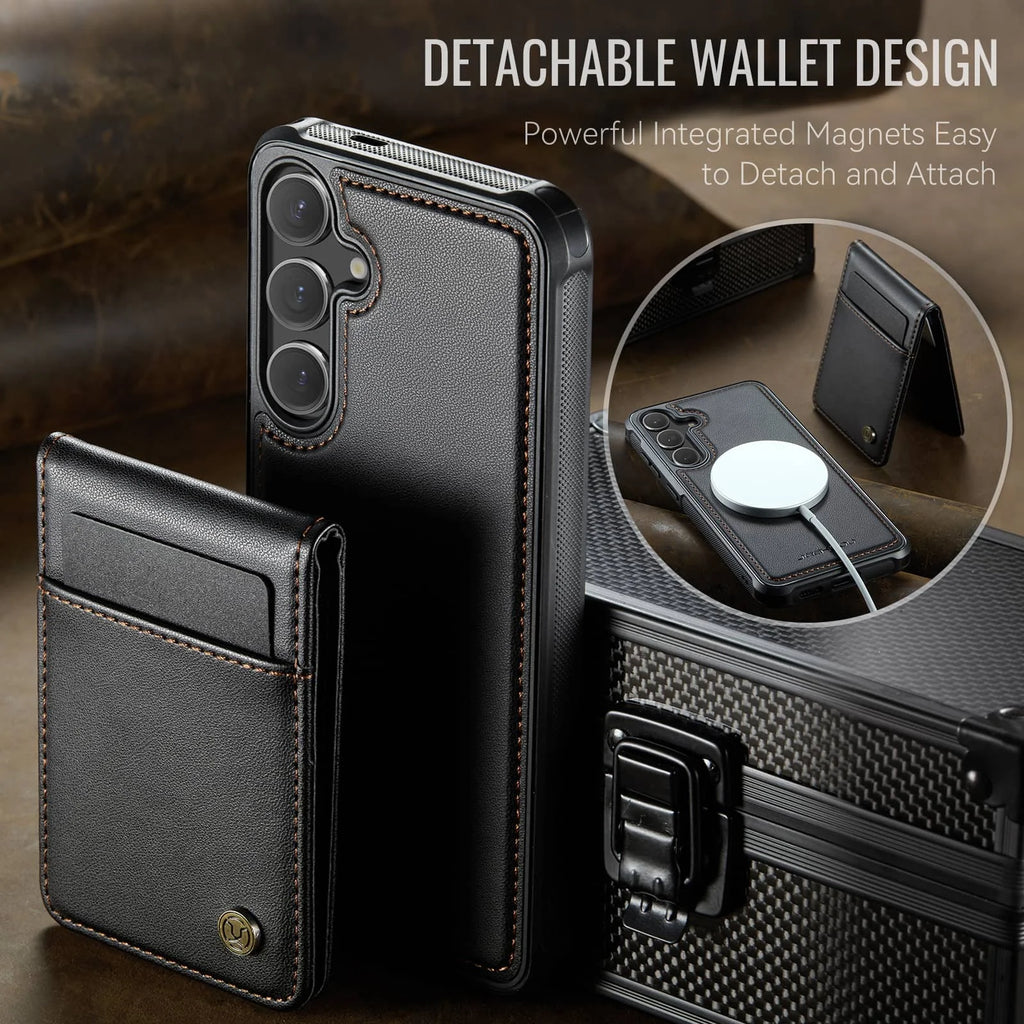 Samsung Galaxy S25/S24 Ultra Wallet Case with Detachable Magnetic Card Holder – 2-in-1 Kickstand Flip Cover with Credit Slots