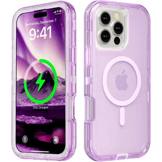 Rugged Armor Clear Case for iPhone 17/16/15/14/Plus/13/12 Pro Max | Magnetic Wireless Charging | Enhanced Shockproof Cover