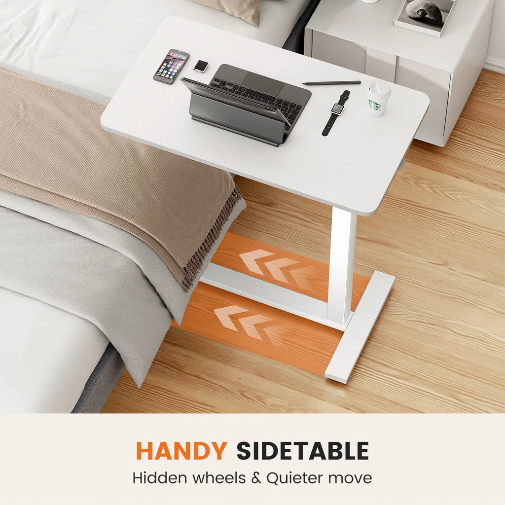 Height-Adjustable Overbed Table: Hidden Wheels & Laptop Desk