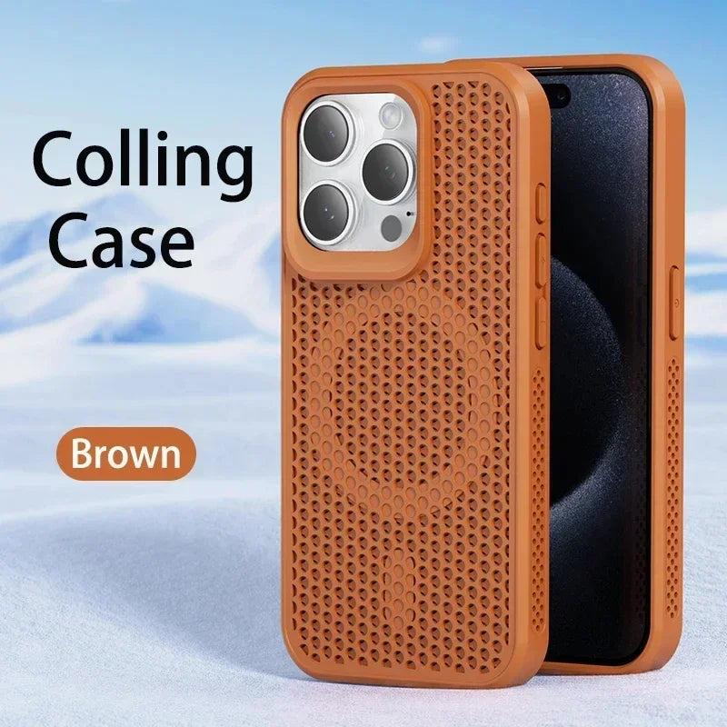 Cooling Phone Case for iPhone 17/16/15/14/13/12 Pro/Max – Breathable Hard Back, Magnetic MagSafe