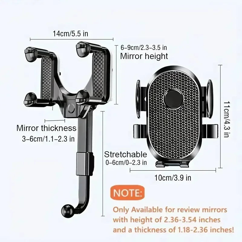 360° Rotating Car Phone Holder – Rearview Mirror Mount, Foldable GPS & Navigation Support, In-Car Mobile Bracket