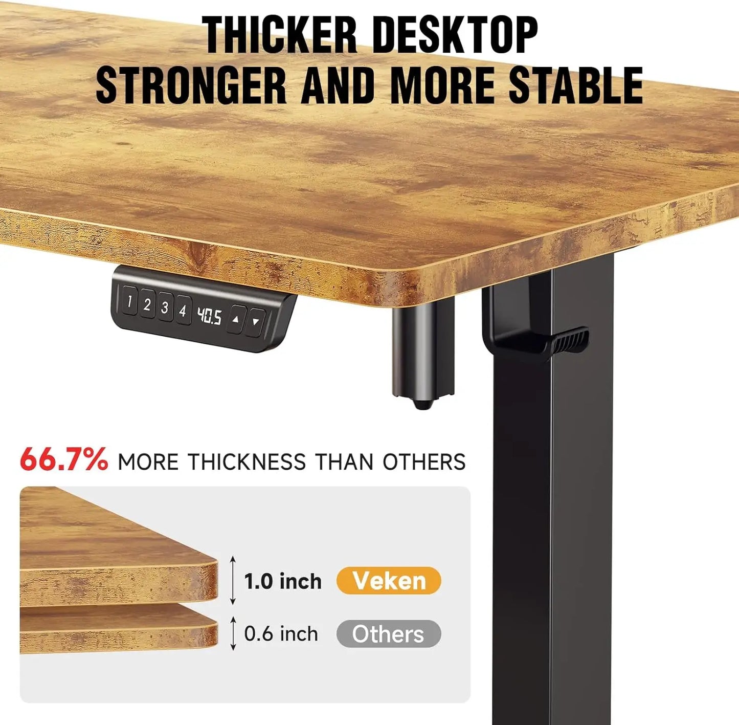 Whole piece 47.2" x 27.6" Standing Desk, 1" Thick, Electric Adjustable Height with Side Storage Pocket