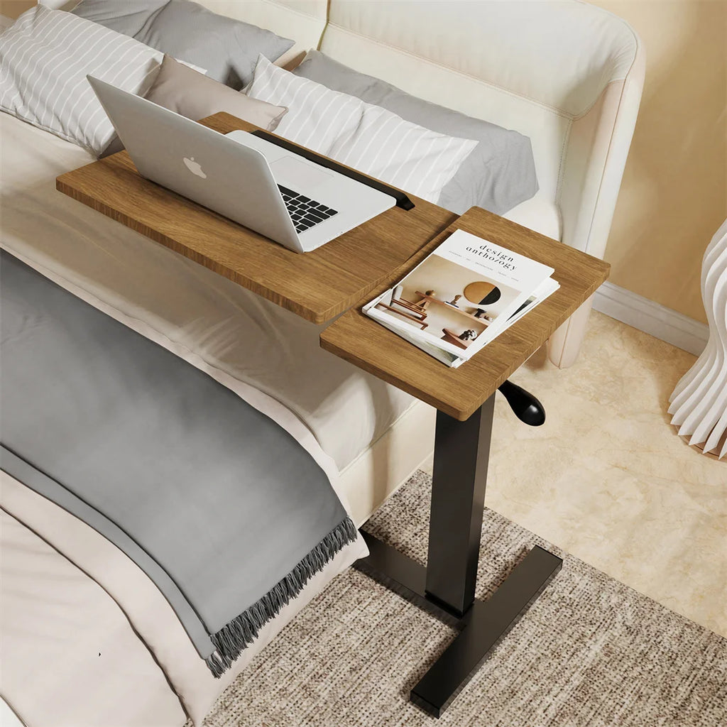 Height-Adjustable Overbed Table: Hidden Wheels & Bedside Laptop Desk