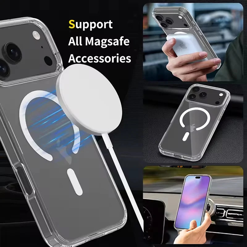 Premium Magnetic MagSafe Case for iPhone 17 Pro/Air – Clear Hard Back Soft TPU Cover