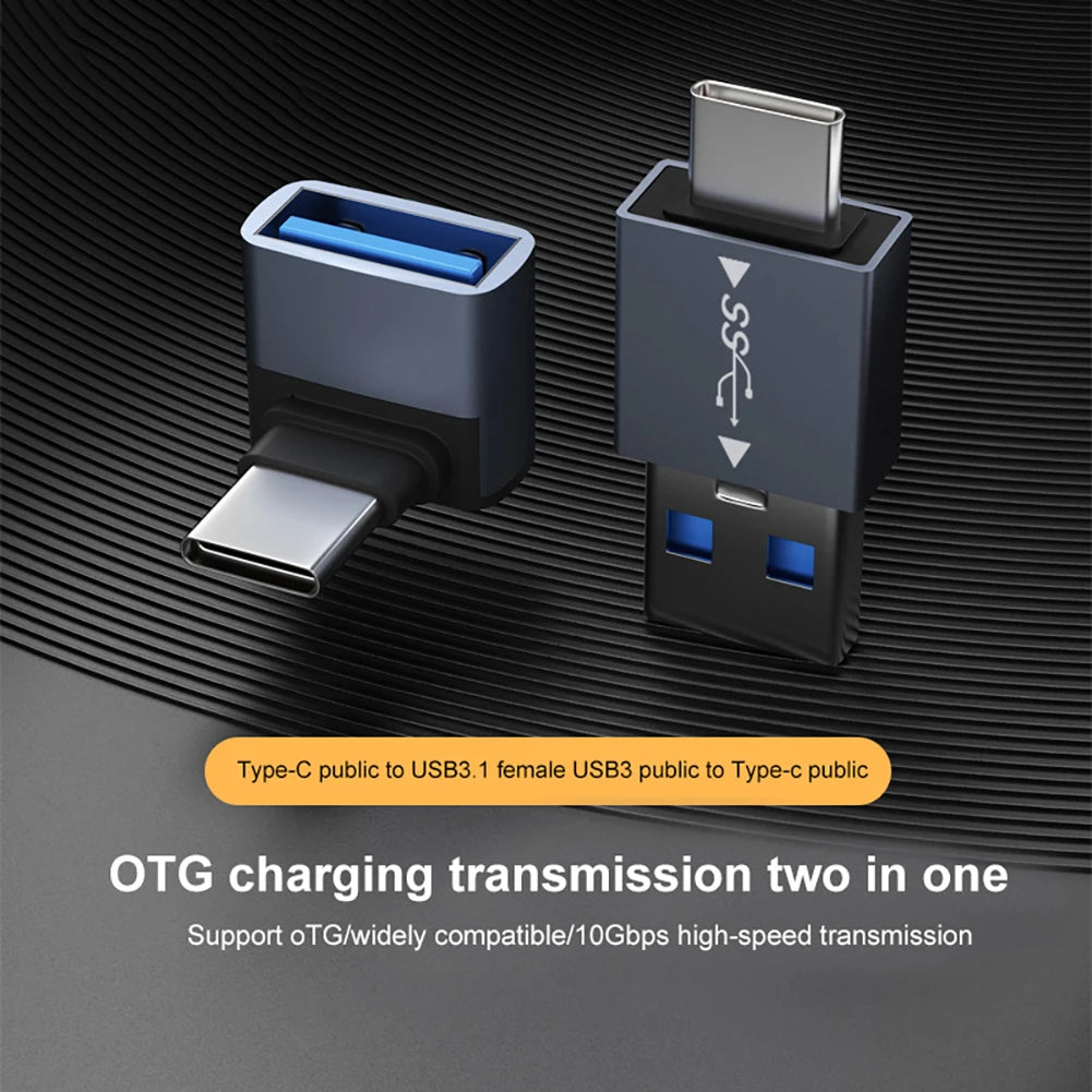 USB 3.1 to Type-C OTG Adapter – 90° Fast Charging & Data Converter, 10Gbps Computers and Phones