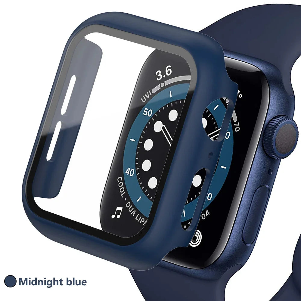 Tempered Glass Screen Protector + Case Cover for Apple Watch Ultra/SE (Series 3–8) – 41mm/44mm/45mm/49mm Compatible,  Watch Case Protector