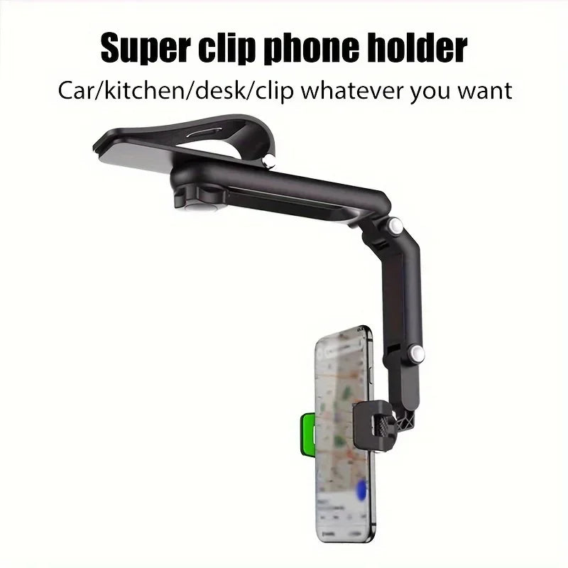 1pc 360° Rearview Mirror Car Phone Holder (4.0–6.1")