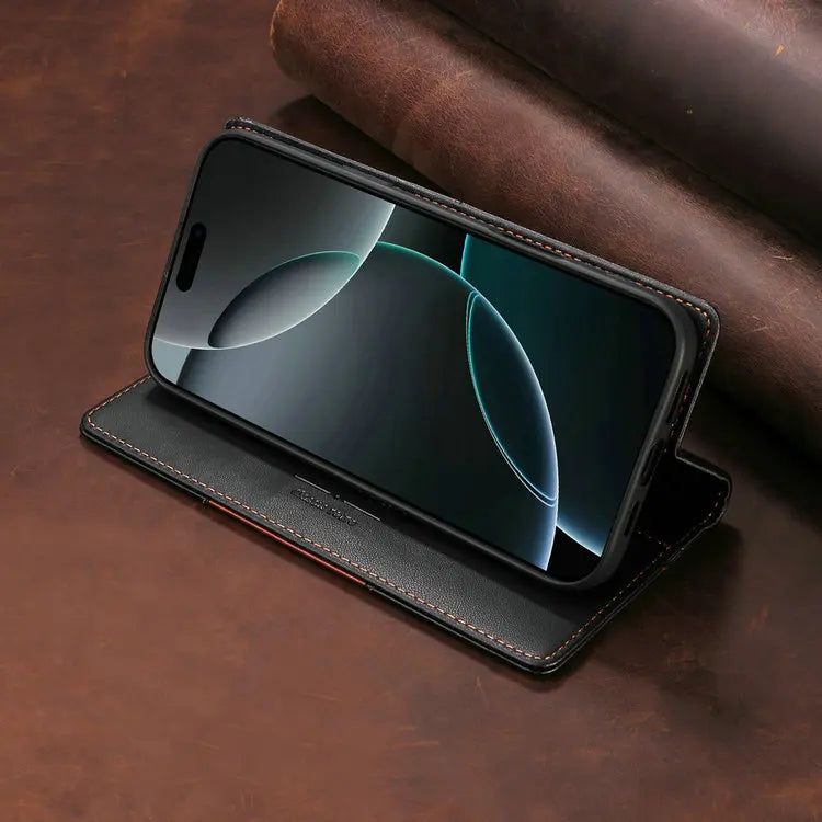 Premium Leather Book Case for iPhone 17 Pro/Pro Max/17 Air — RFID Wallet Cover, Luxury Coque Folio, 5G Protection, ProMax Wallet Fundas