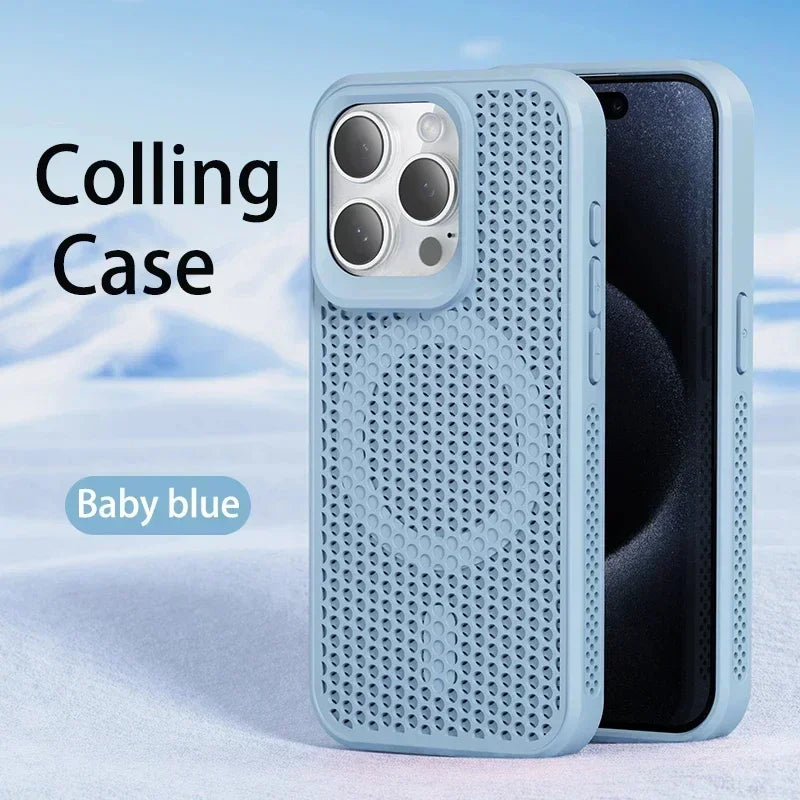 Cooling Phone Case for iPhone 17/16/15/14/13/12 Pro/Max – Breathable Hard Back, Magnetic MagSafe