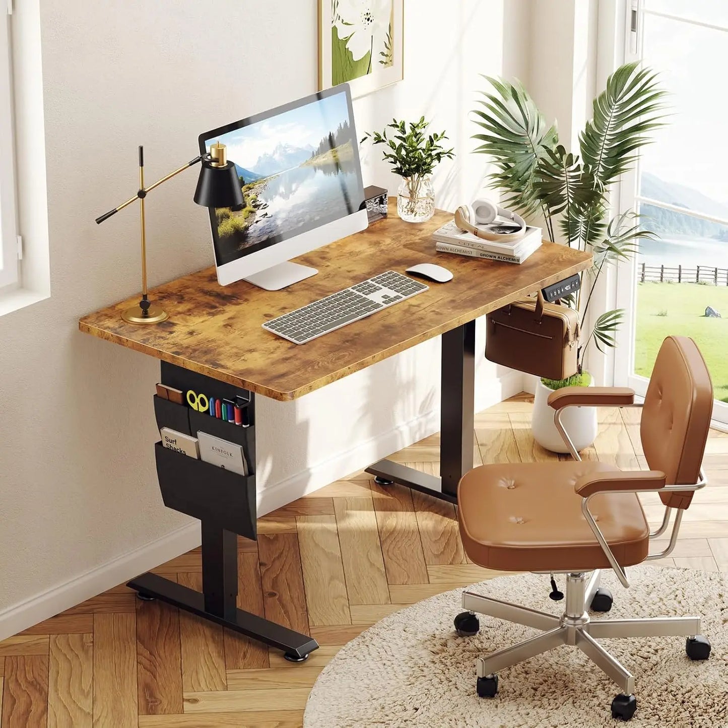 Whole piece 47.2" x 27.6" Standing Desk, 1" Thick, Electric Adjustable Height with Side Storage Pocket
