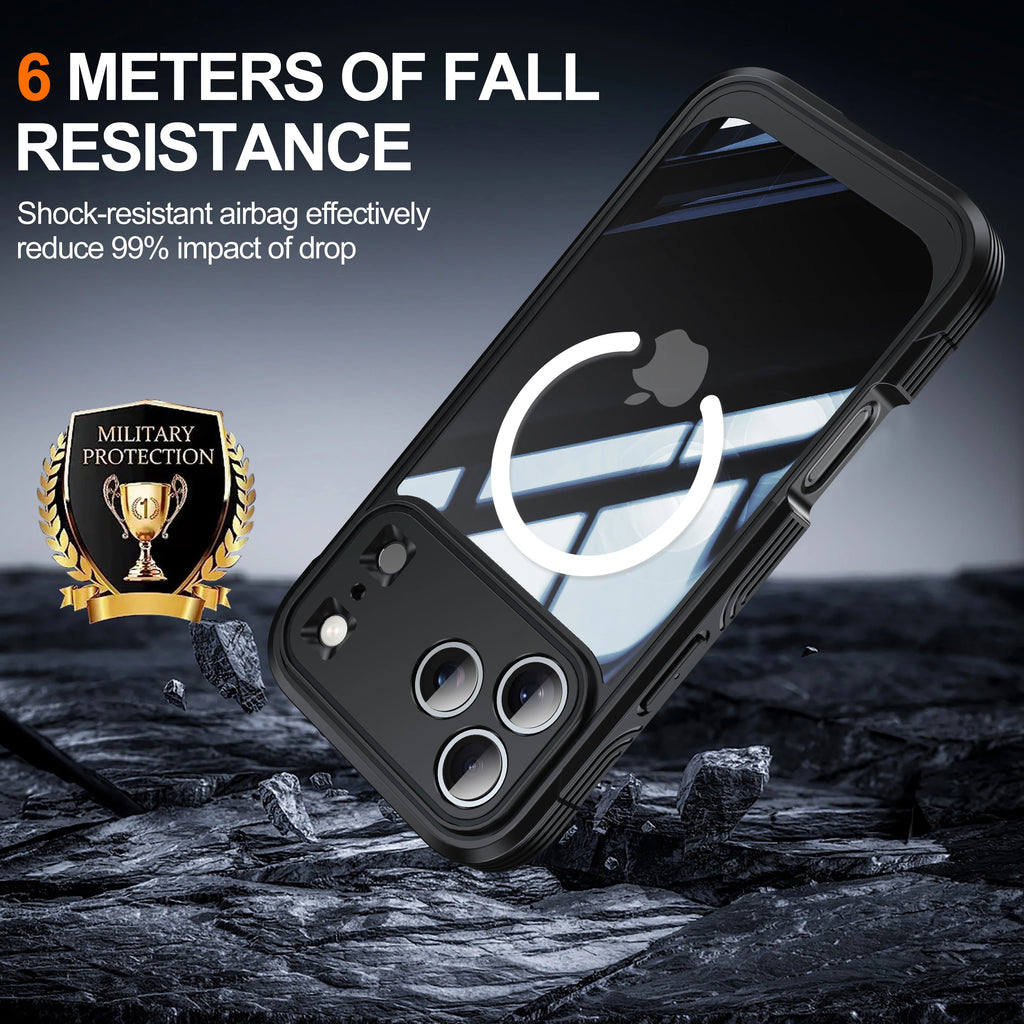 Magnetic Military-Grade Rugged Case for iPhone 17 Pro Max / 17 Pro / 17 Air — Built-In Screen Protector and Durable Body Protection