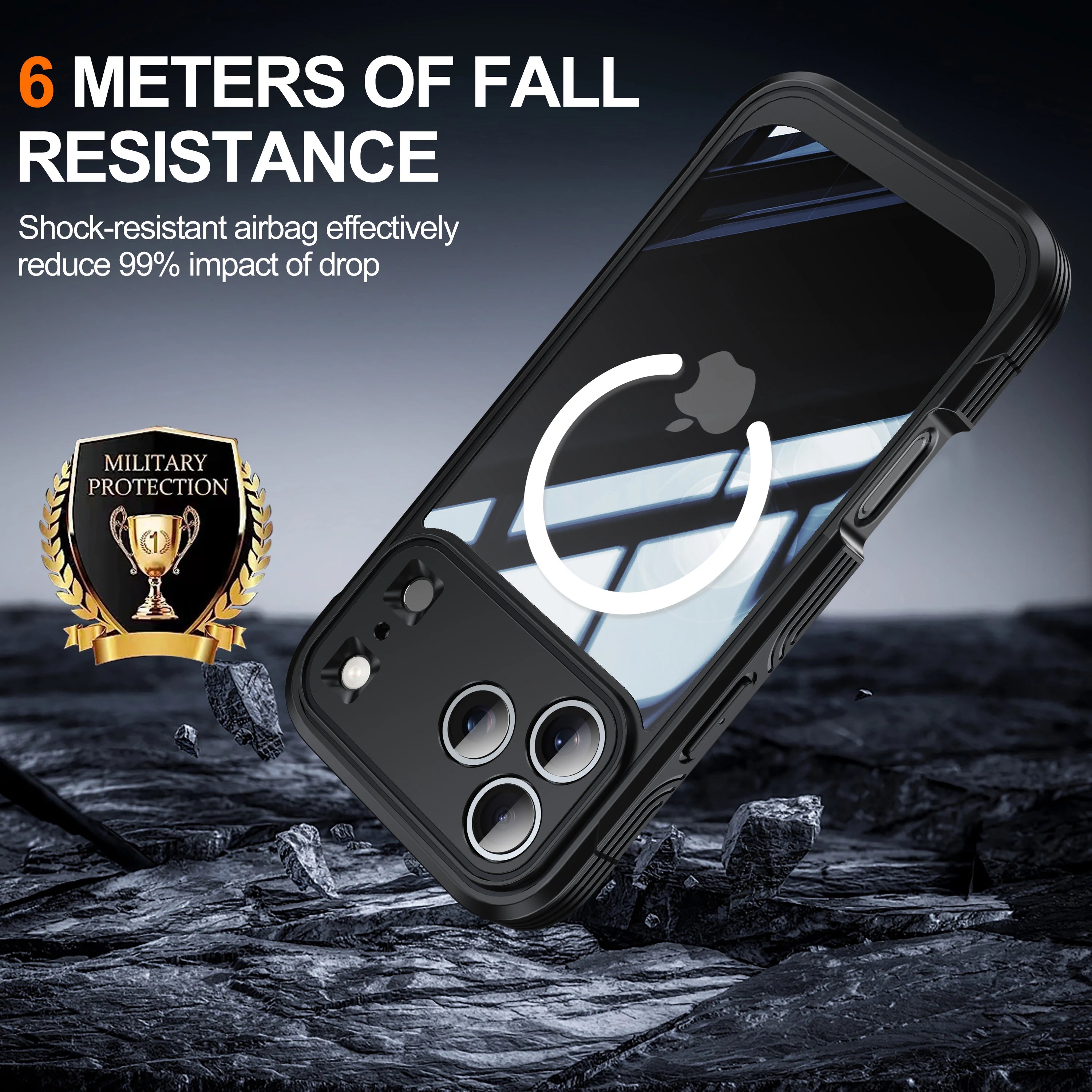 Magnetic Military-Grade Rugged Case for iPhone 17 Pro Max / 17 Pro / 17 Air — Built-In Screen Protector and Durable Body Protection