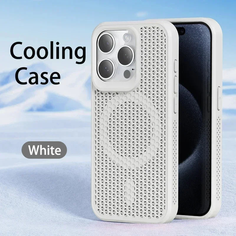 Cooling Phone Case for iPhone 17/16/15/14/13/12 Pro/Max – Breathable Hard Back, Magnetic MagSafe