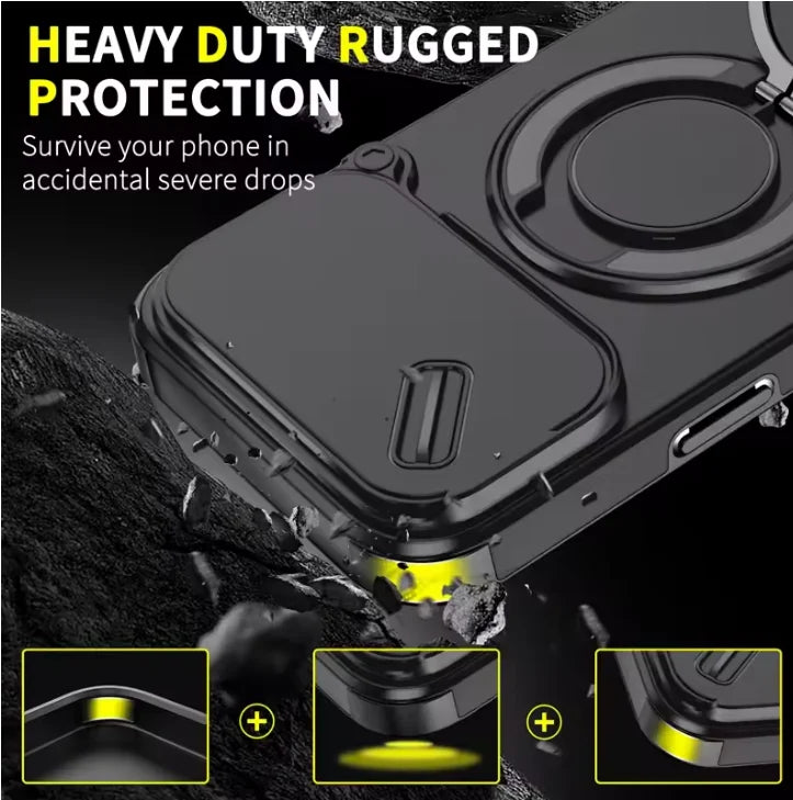 Premium Armor Magnetic Case for iPhone 17 Pro Max / Pro / Air — Shockproof, Ring Stand, Camera Flip Protection Cover