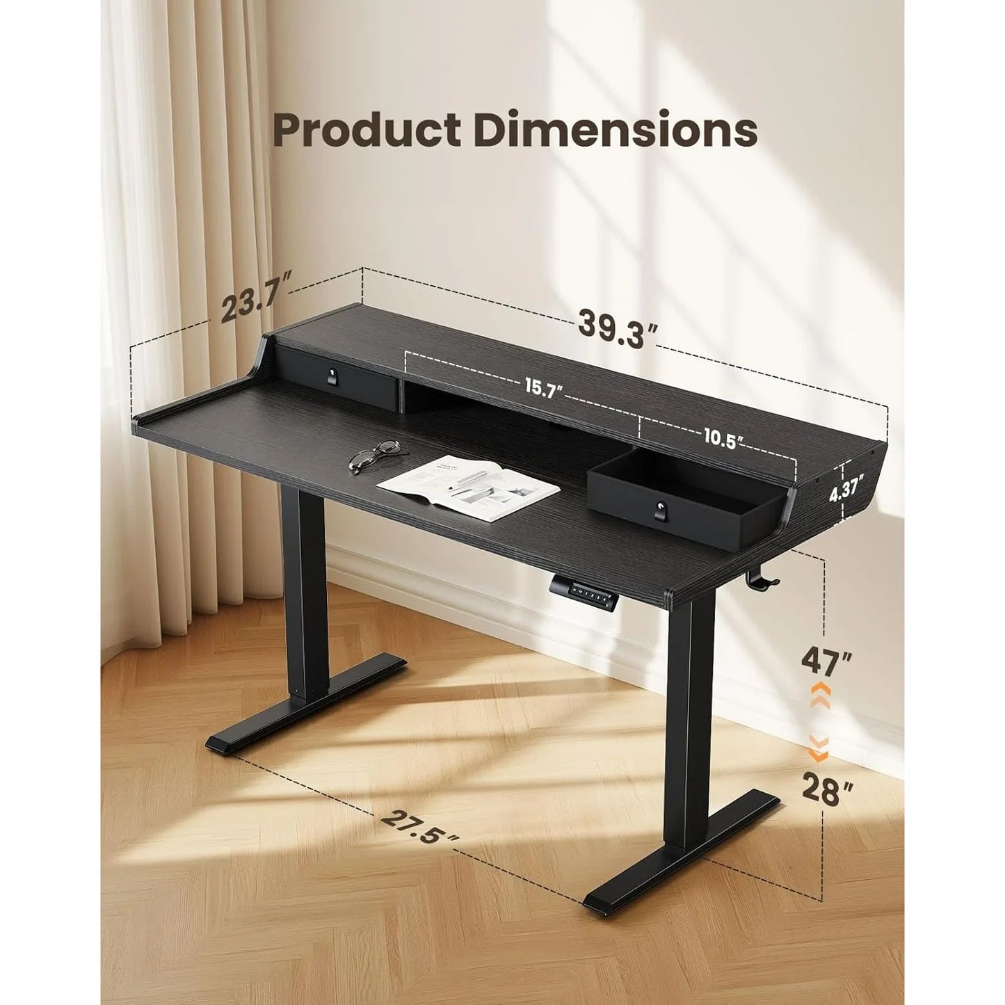 Electric Standing Desk with Drawers – 40" x 24" Small Gaming Desk | Monitor Stand Compatible | 4 Preset Heights | Black