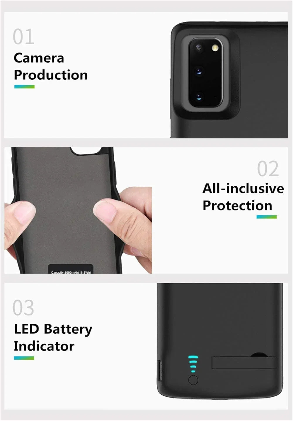 Samsung Galaxy Battery Case 10000mAh – for S10/S20/S21/S22+/ Ultra and Note 8–10 – Power Bank Paddle Back Cover