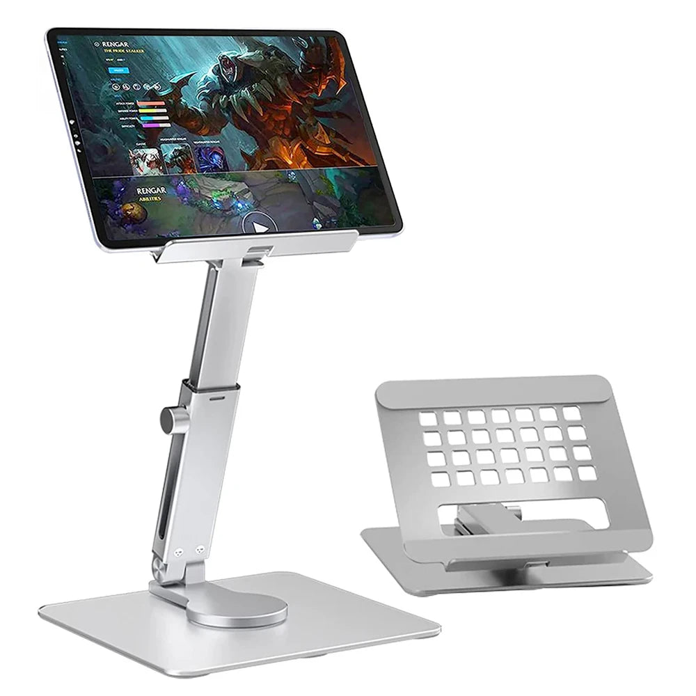 Aluminum Tablet Stand & Desk Riser – 360° Rotatable, Multi-Angle Height Adjustable