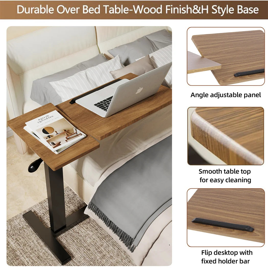 Height-Adjustable Overbed Table: Hidden Wheels & Bedside Laptop Desk