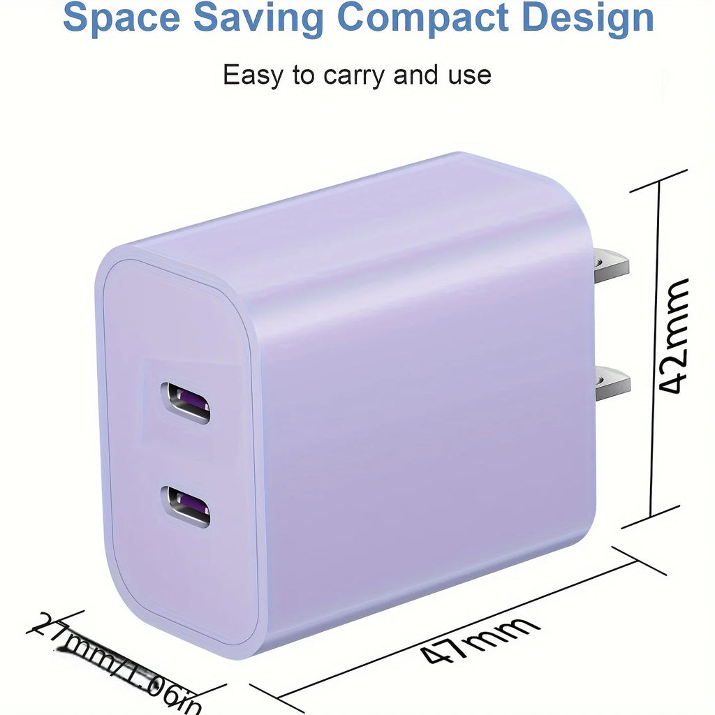 Phone 17/16/15/Charger Set – 2-Pack 40W Dual-Port USB-C Block + 2 x 6 ft USB-C Cables (iPad Pro compatible)