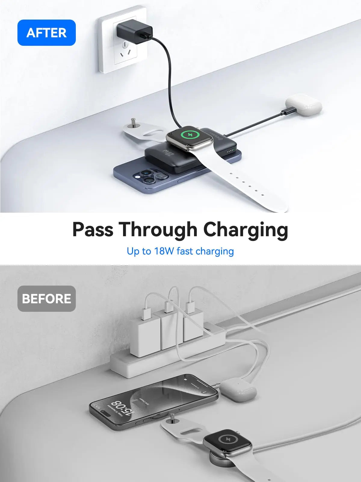 Magnetic Wireless Power Bank 10000mAh – Watch Charger for Apple Watch 4–9/Ultra 2 + iPhone 16/15 and Galaxy Devices, Battery Pack