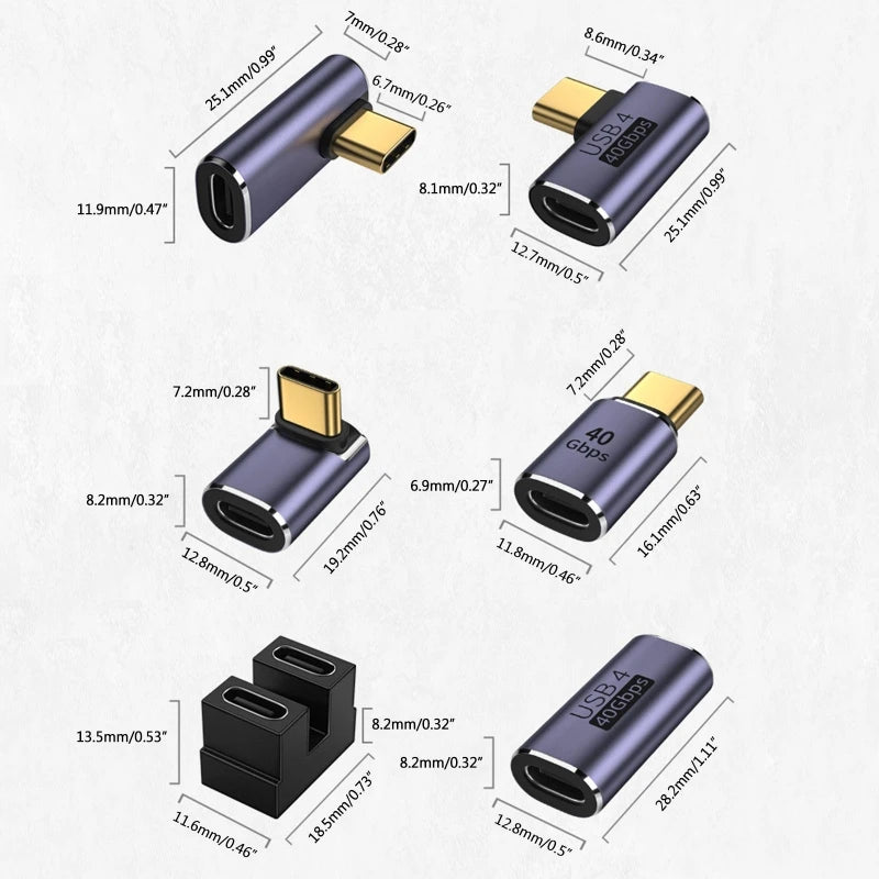 USB-C Right-Angle / U-Shape to USB-C Data & Power Adapter – 40Gbps Fast Data Transfer, Type-C to Type-C Charging Converter