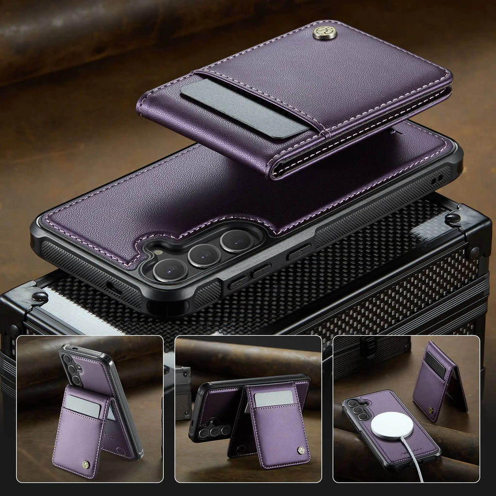 Samsung Galaxy S25/S24 Ultra Wallet Case with Detachable Magnetic Card Holder – 2-in-1 Kickstand Flip Cover with Credit Slots