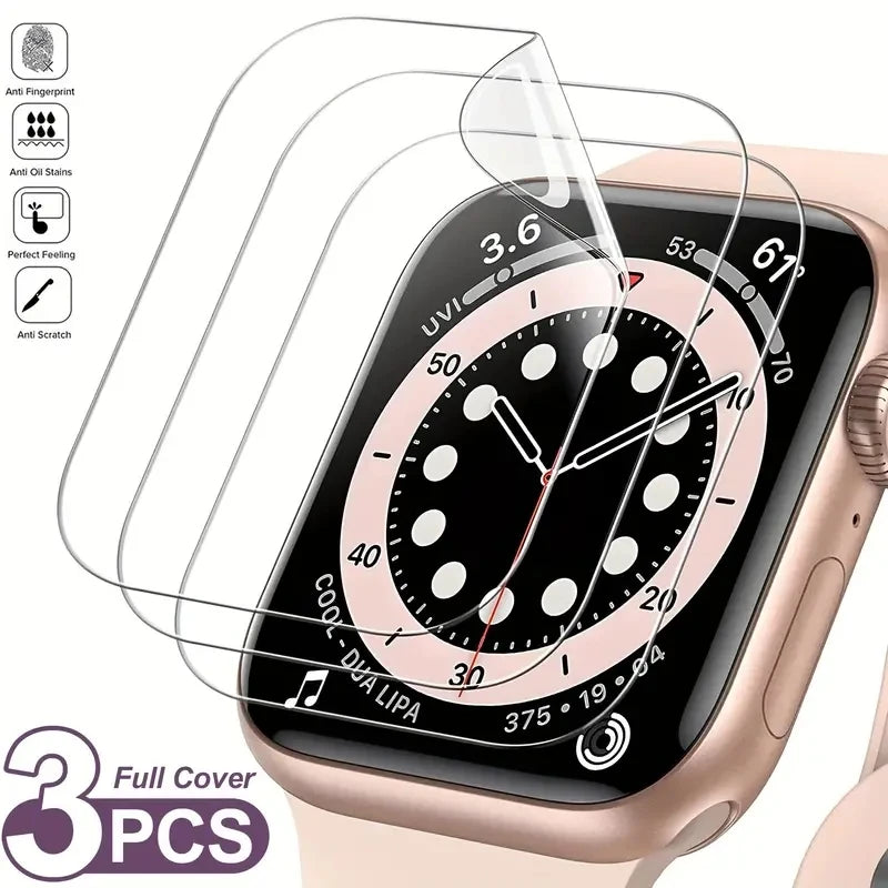 3Pcs TPU / Hydrogel Screen Protector Set for Apple Watch iWatch – Fits 38mm, 40mm, 41mm, 42mm, 44mm, 45mm, 49mm