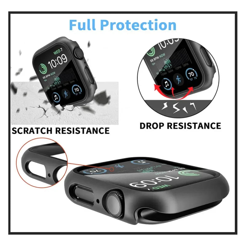 Tempered Glass Screen Protector + Case Cover for Apple Watch Ultra/SE (Series 3–8) – 41mm/44mm/45mm/49mm Compatible,  Watch Case Protector