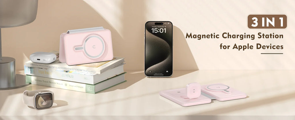 Portable 3-in-1 Magnetic Wireless Charger – Foldable Travel Charging Pad for Smartphones and Accessories, Multi-Device Wireless Charging Station