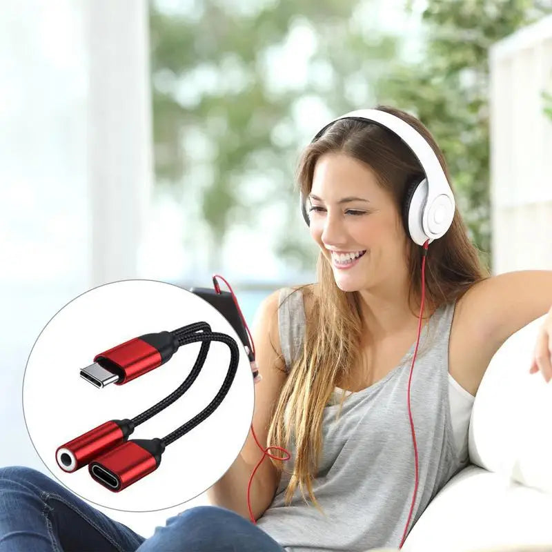 2-in-1 USB-C Splitter Adapter | 3.5mm AUX Audio & Charging | Universal Headphone & Charge Converter