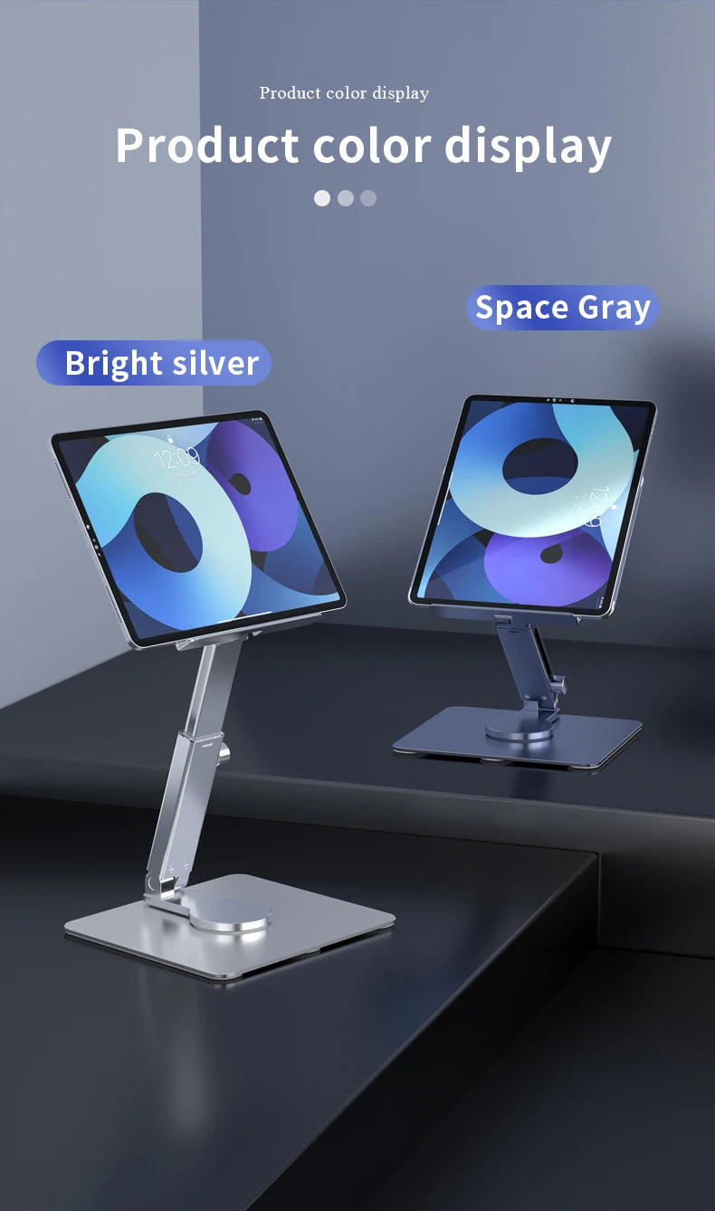 Aluminum Tablet Stand & Desk Riser – 360° Rotatable, Multi-Angle Height Adjustable