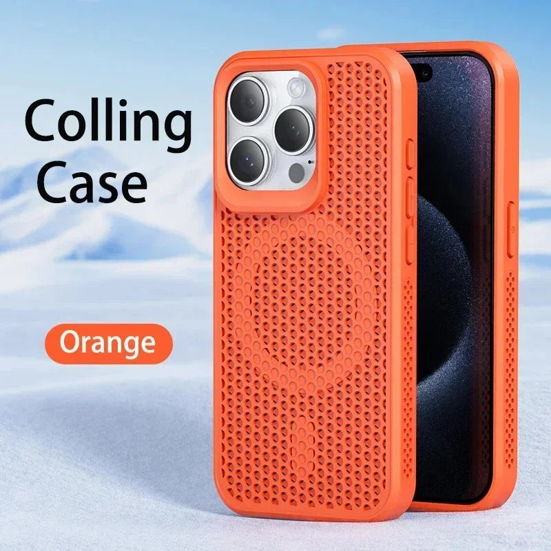 Cooling Phone Case for iPhone 17/16/15/14/13/12 Pro/Max – Breathable Hard Back, Magnetic MagSafe