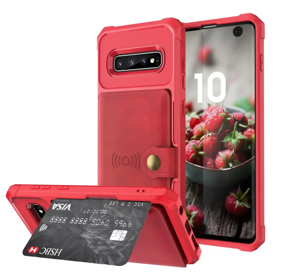 Samsung Galaxy Wallet Case – PU Leather Flip Cover with Credit Card Holder & Photo Slot for S20, S9, S10+, Note 9, Note 10+, Hard Back