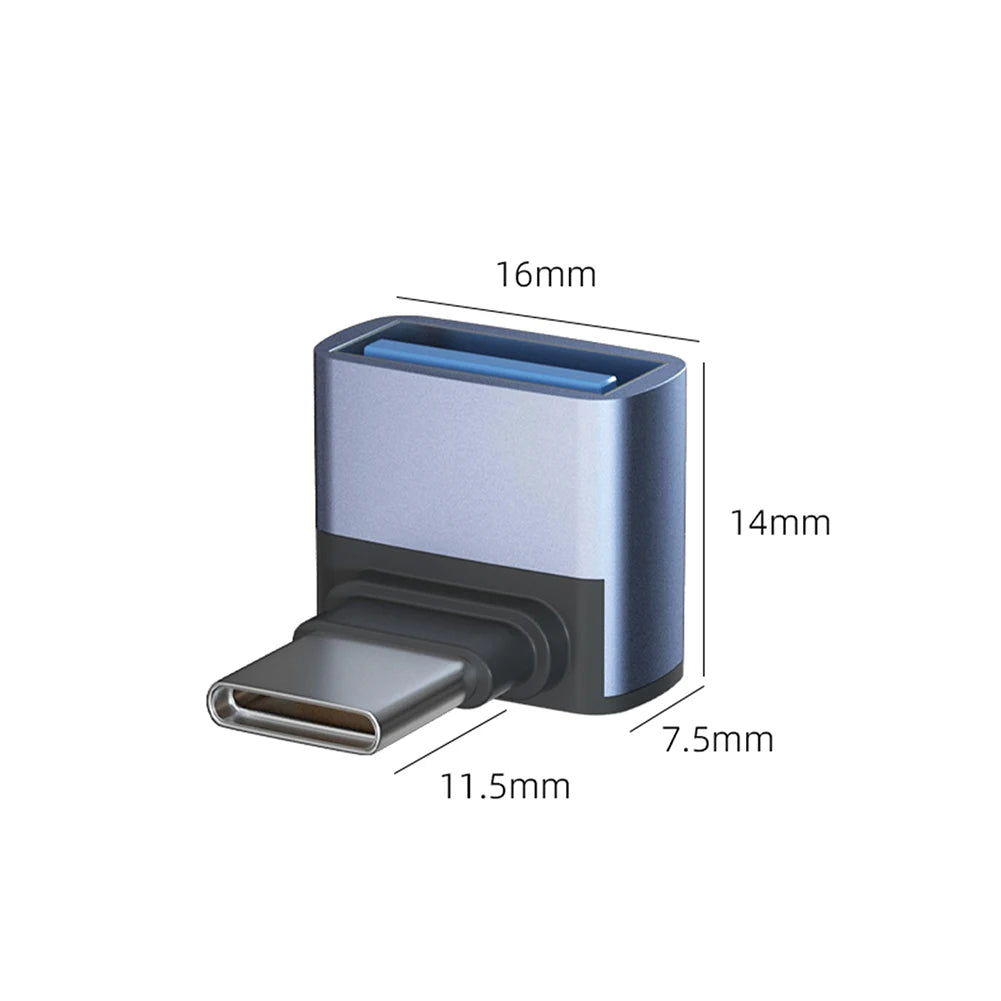USB 3.1 to Type-C OTG Adapter – 90° Fast Charging & Data Converter, 10Gbps Computers and Phones