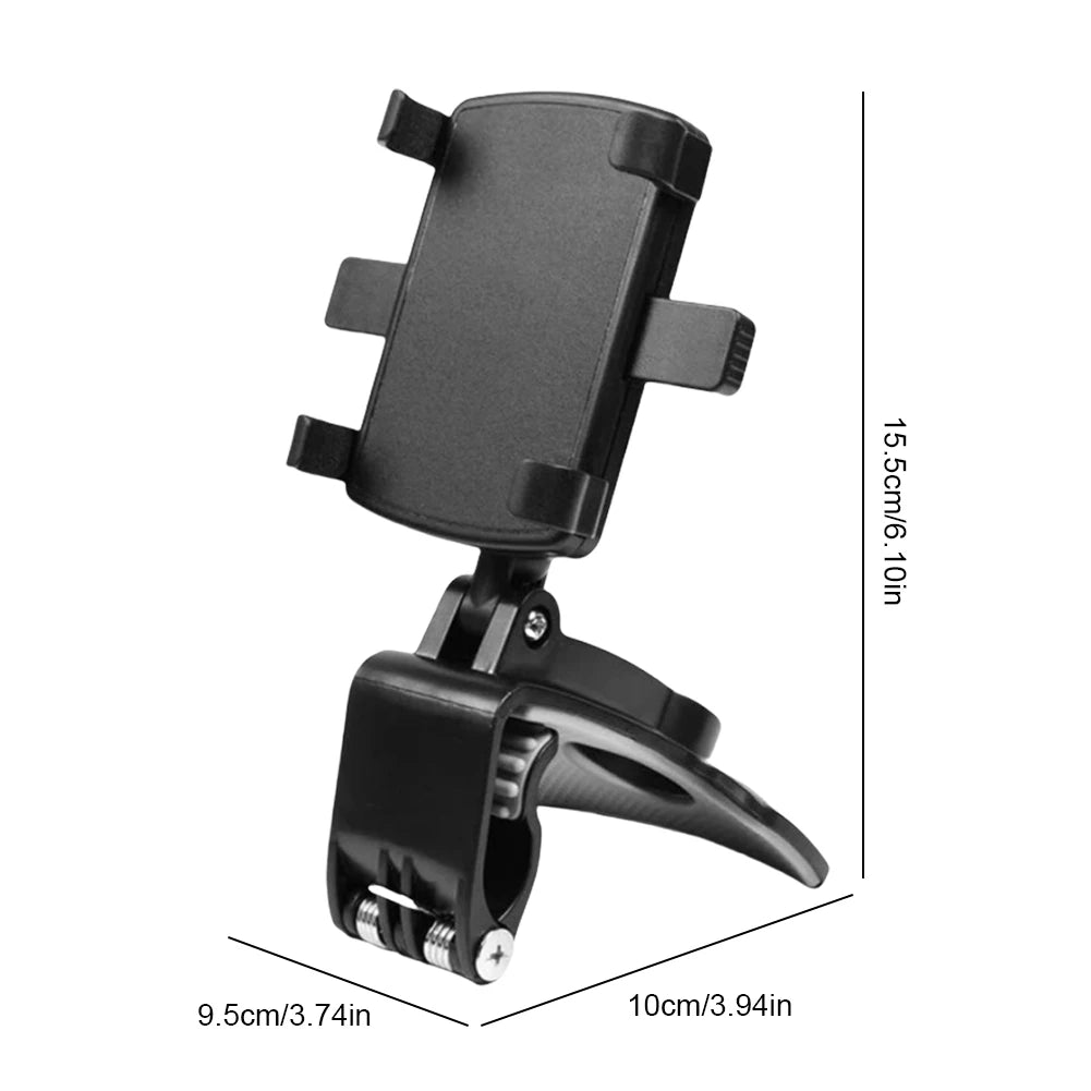 360° Car Phone Mount – Rotating Rearview Mirror/Nav Bracket, Dashboard Adjustable Spring Clip