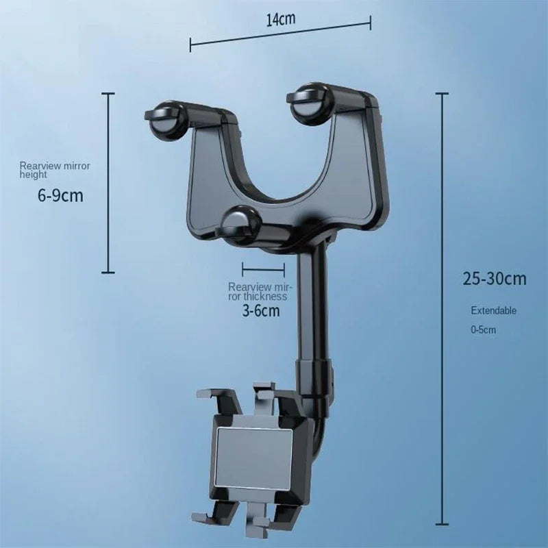 360° Rotation Rearview Mirror Phone Mount – Stable Gripper Car Bracket for GPS/Navi, Compatible with iPhone, Samsung, Xiaomi