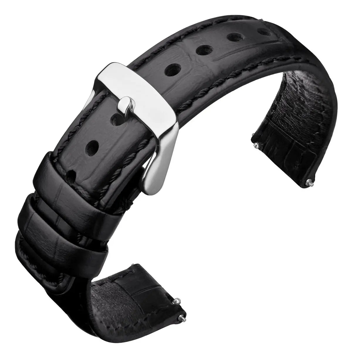 Quick Release Leather Watch Bands – 18mm/20mm/22mm/24mm Alligator Grain Calfskin Replacement Strap