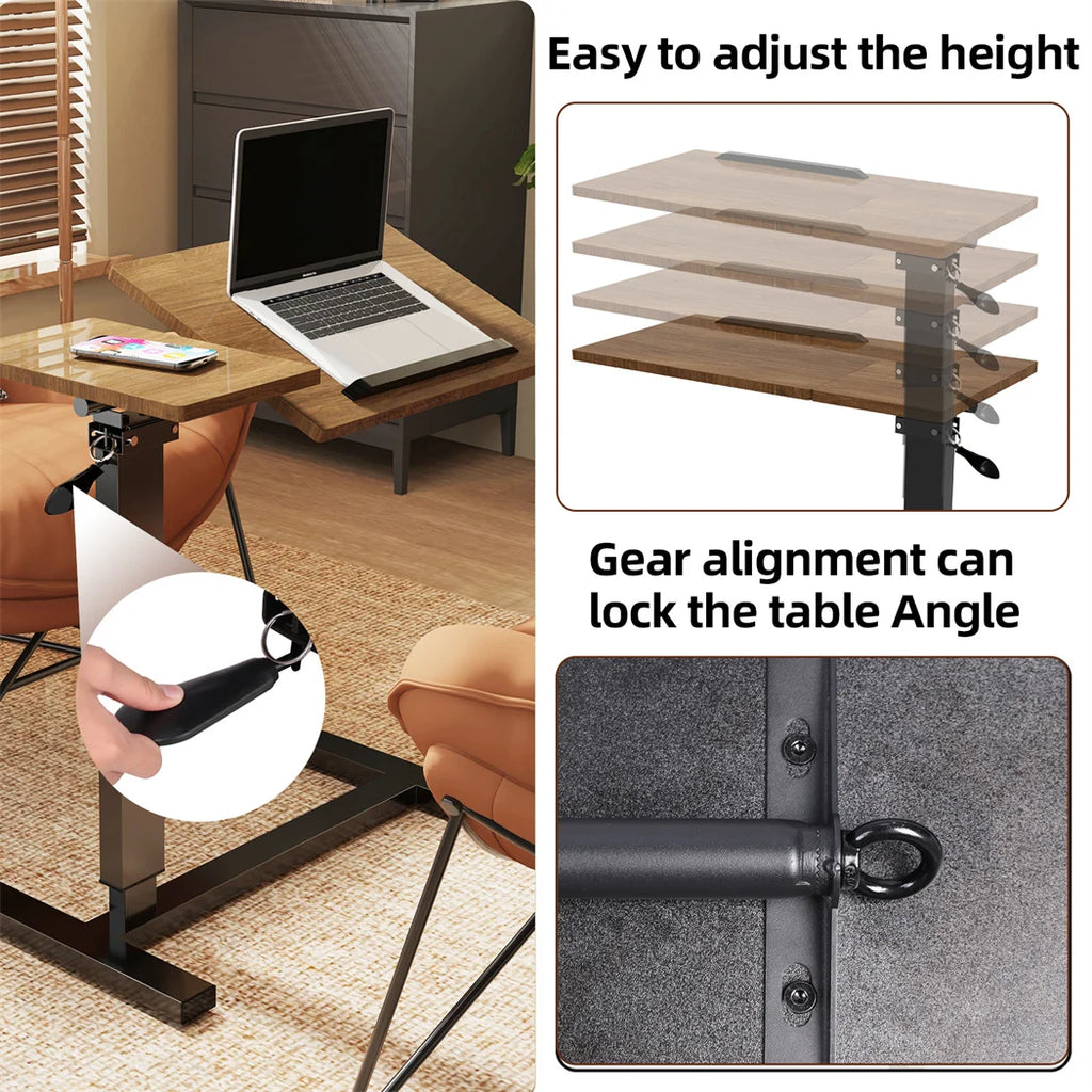 Height-Adjustable Overbed Table: Hidden Wheels & Bedside Laptop Desk