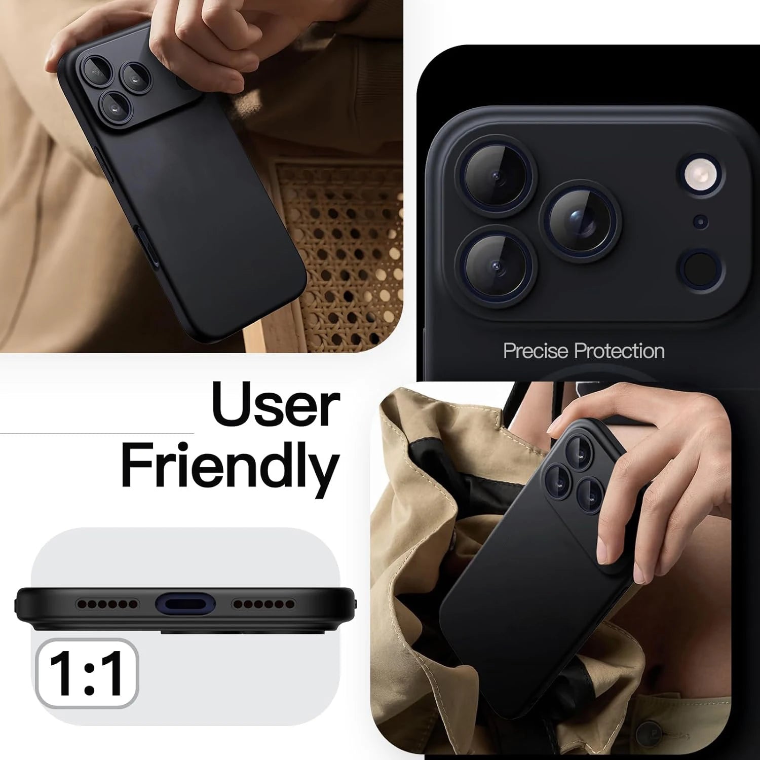 Luxury Full-Black Silicone Phone Case for iPhone 17 Pro Max / 17 Pro / 17 Pro Max – TPU Soft Back Cover