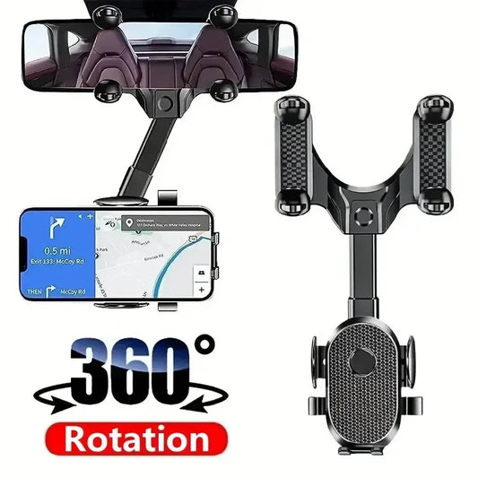 360° Rotating Car Phone Holder – Rearview Mirror Mount, Foldable GPS & Navigation Support, In-Car Mobile Bracket
