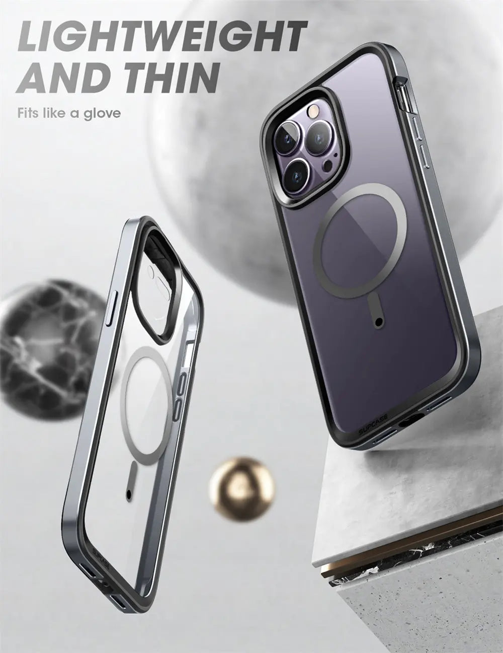 iPhone 14 Pro Case 6.1" (2022 Release) UB Edge Mag Slim Frame Clear Protective Case with Built-in Screen Protector