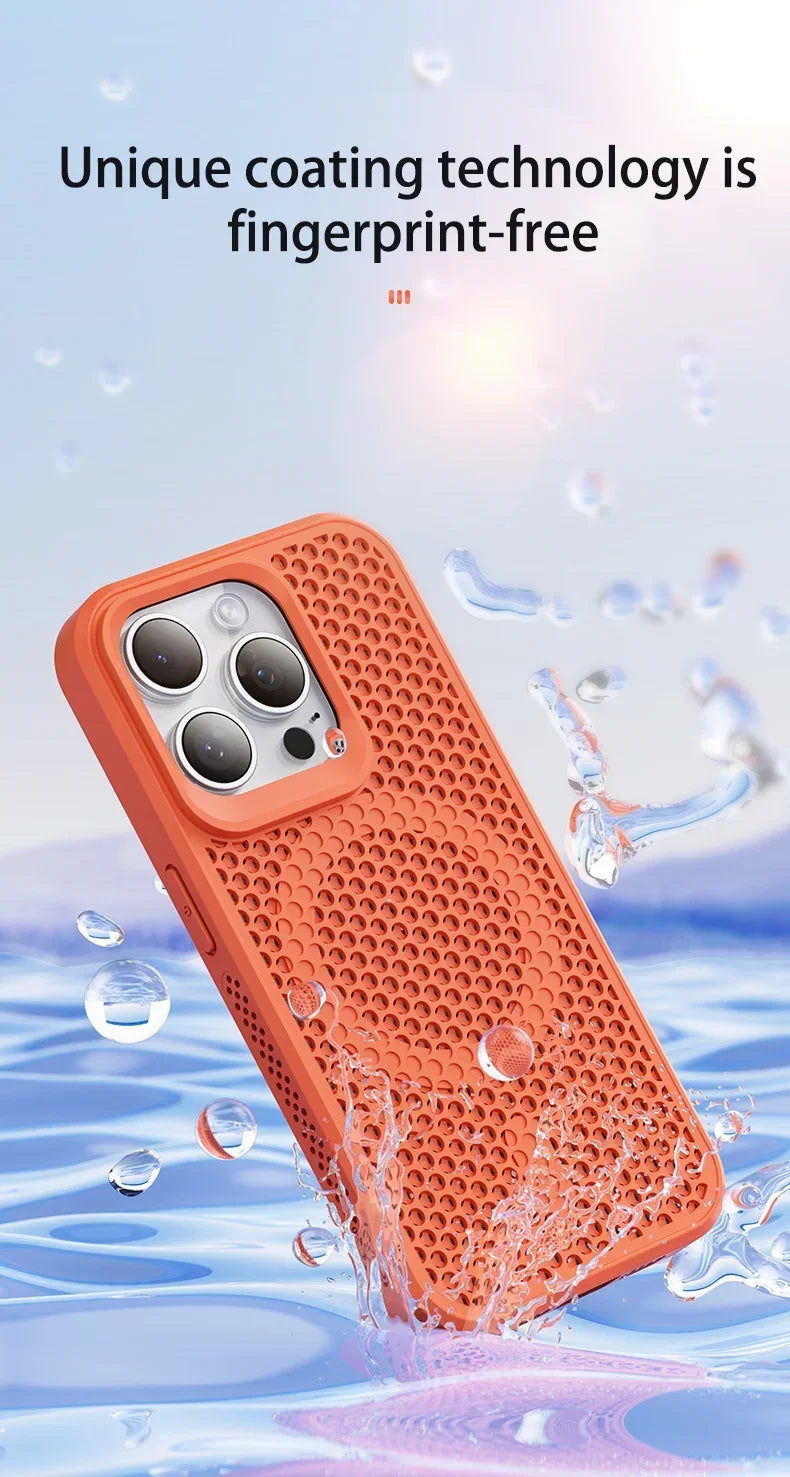 Cooling Phone Case for iPhone 17/16/15/14/13/12 Pro/Max – Breathable Hard Back, Magnetic MagSafe