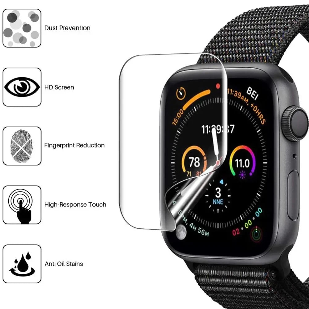 3Pcs TPU / Hydrogel Screen Protector Set for Apple Watch iWatch – Fits 38mm, 40mm, 41mm, 42mm, 44mm, 45mm, 49mm